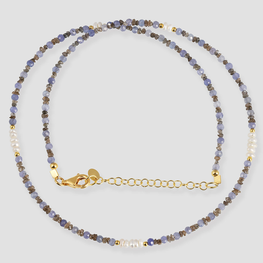 Tanzanite, Diamond and Pearl Silver Necklace