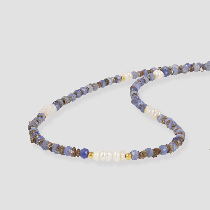 Tanzanite, Diamond and Pearl Silver Necklace