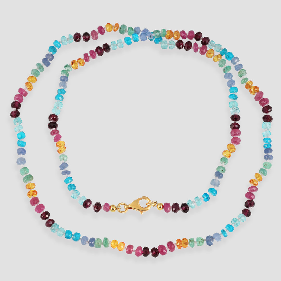 Multi Gemstone Knotted Silver Necklace