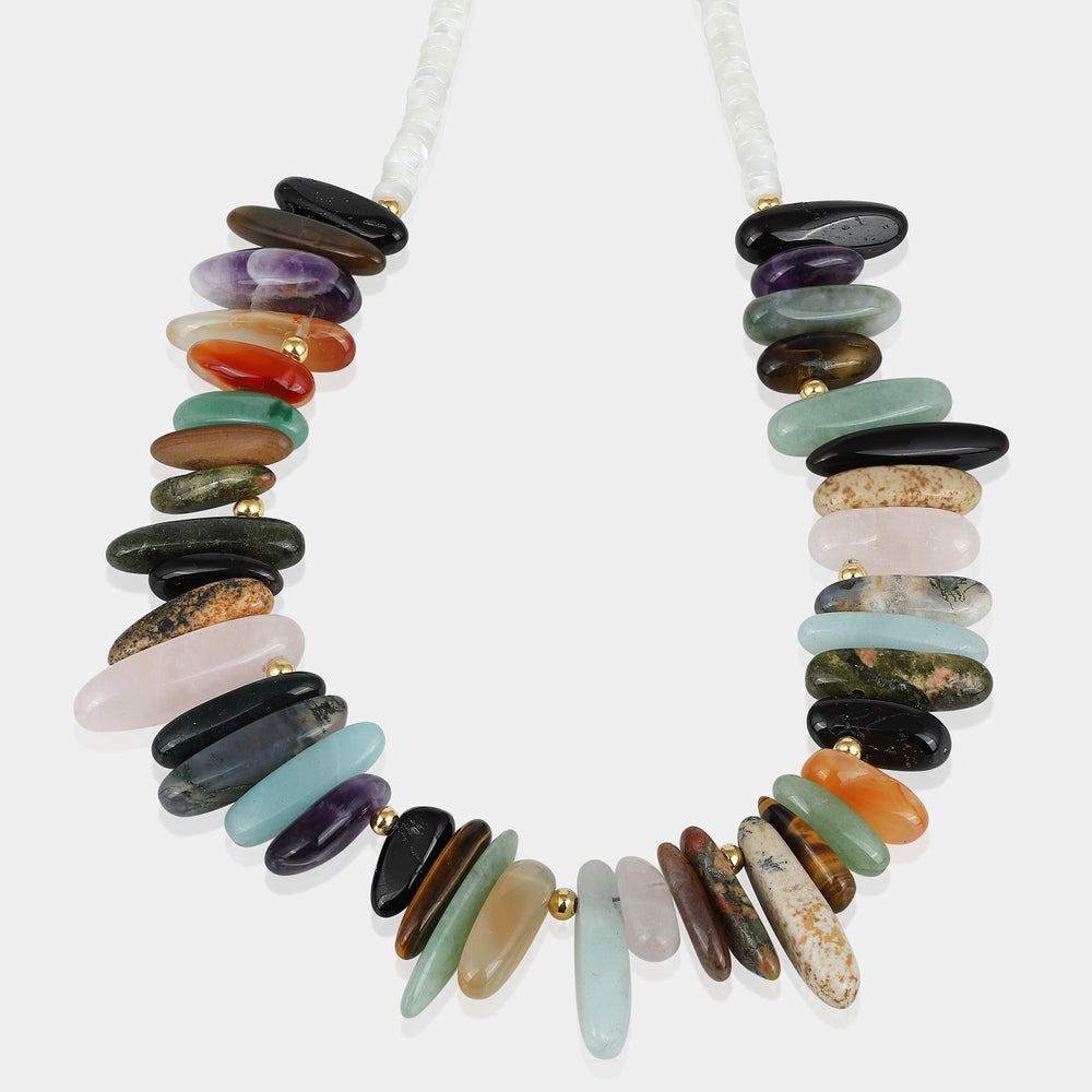 Mother of Pearl and Mix Gemstone Silver Necklace