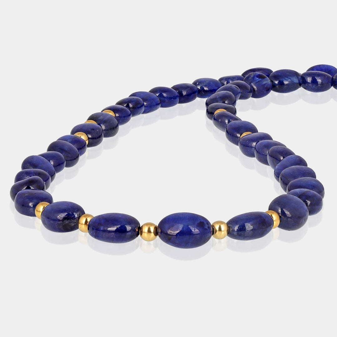 Blue Sapphire Oval Beads Silver Necklace