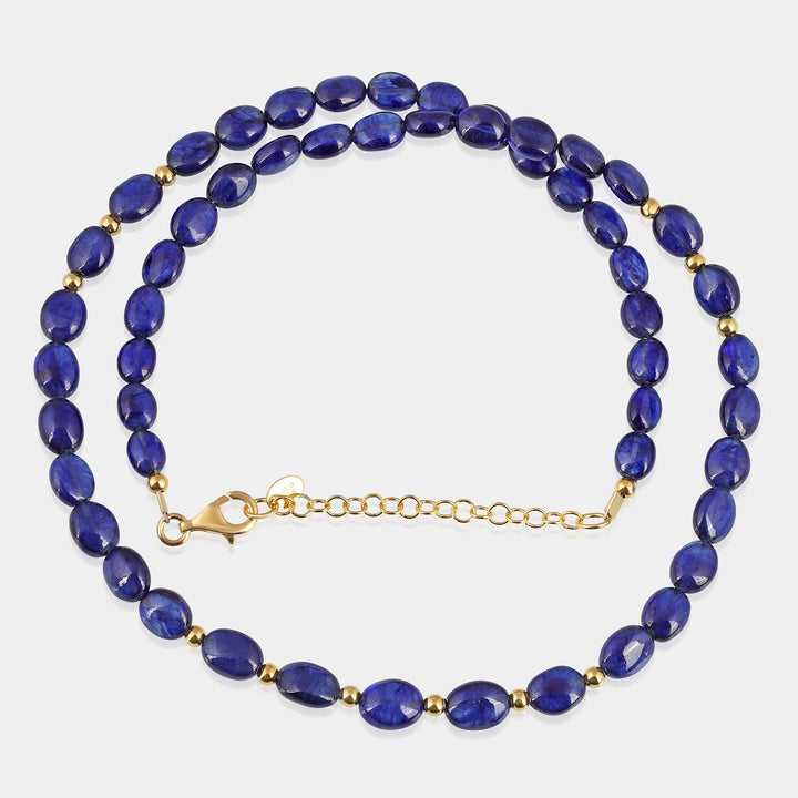 Blue Sapphire Oval Beads Silver Necklace