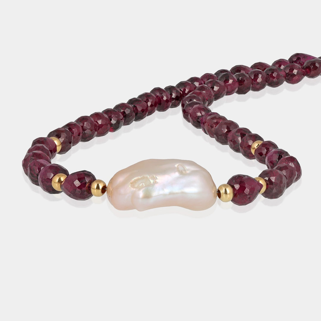 Garnet and Pearl Silver Necklace