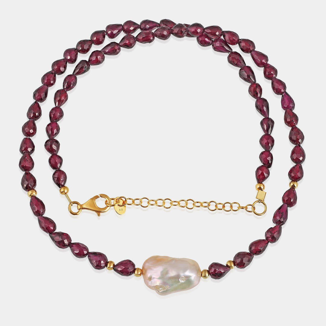 Garnet and Pearl Silver Necklace