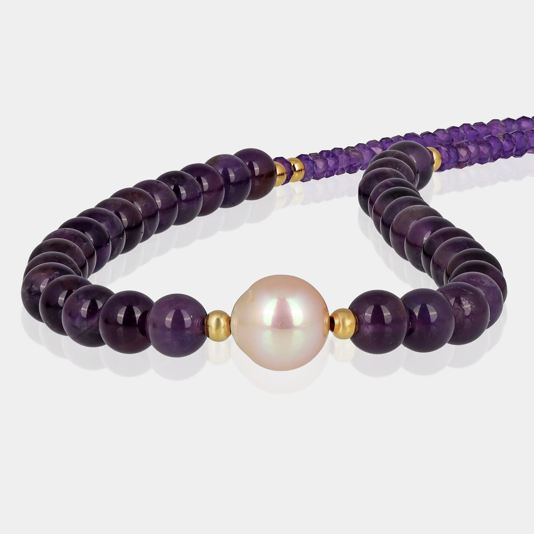 Amethyst and Pink Pearl Silver Necklace