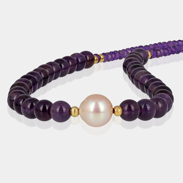 Amethyst and Pink Pearl Silver Necklace