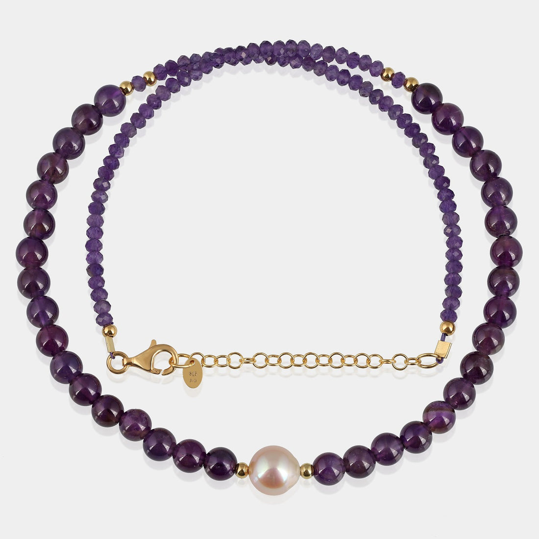 Amethyst and Pink Pearl Silver Necklace