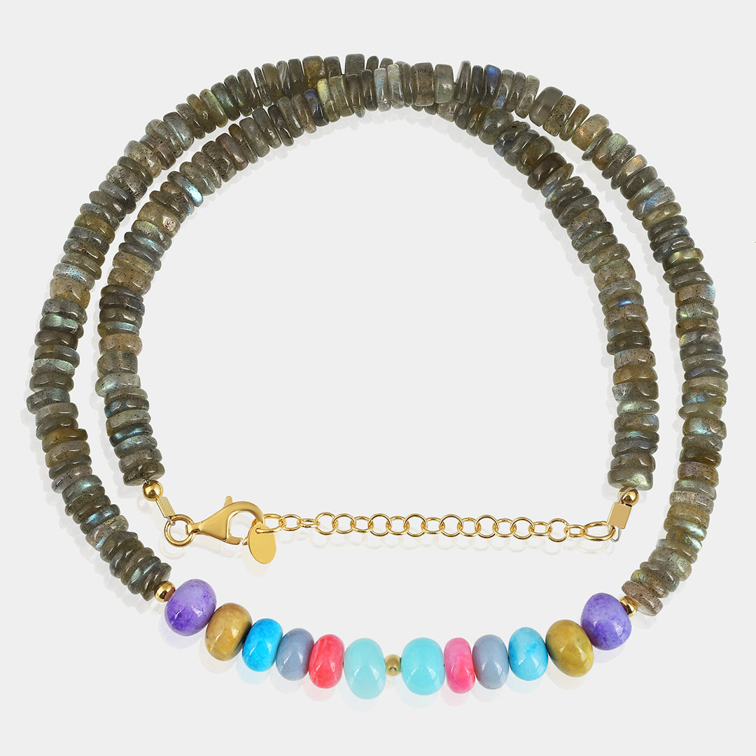 Labradorite and Multicolor Opal Silver Necklace