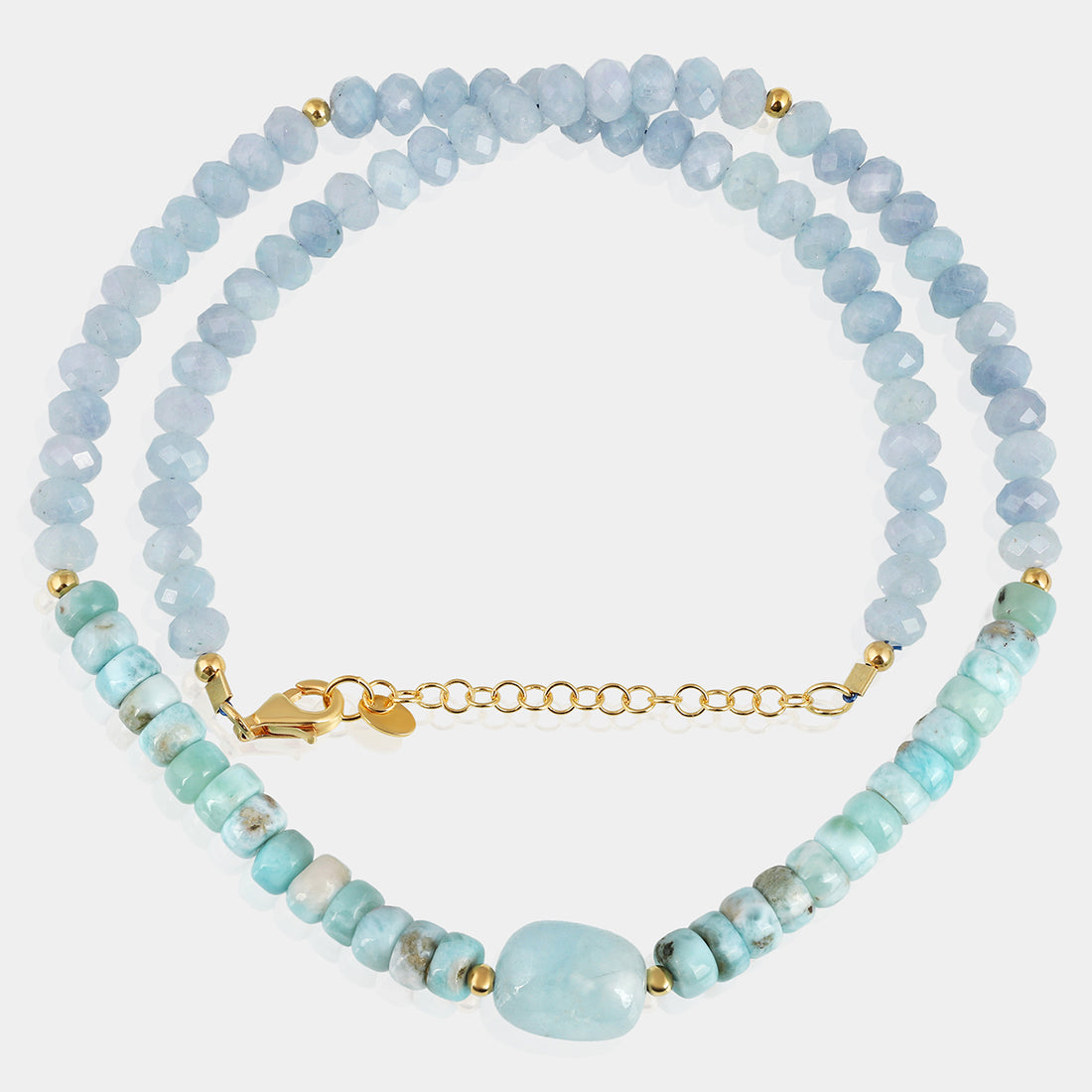 Aquamarine and Larimar Beads Silver Necklace