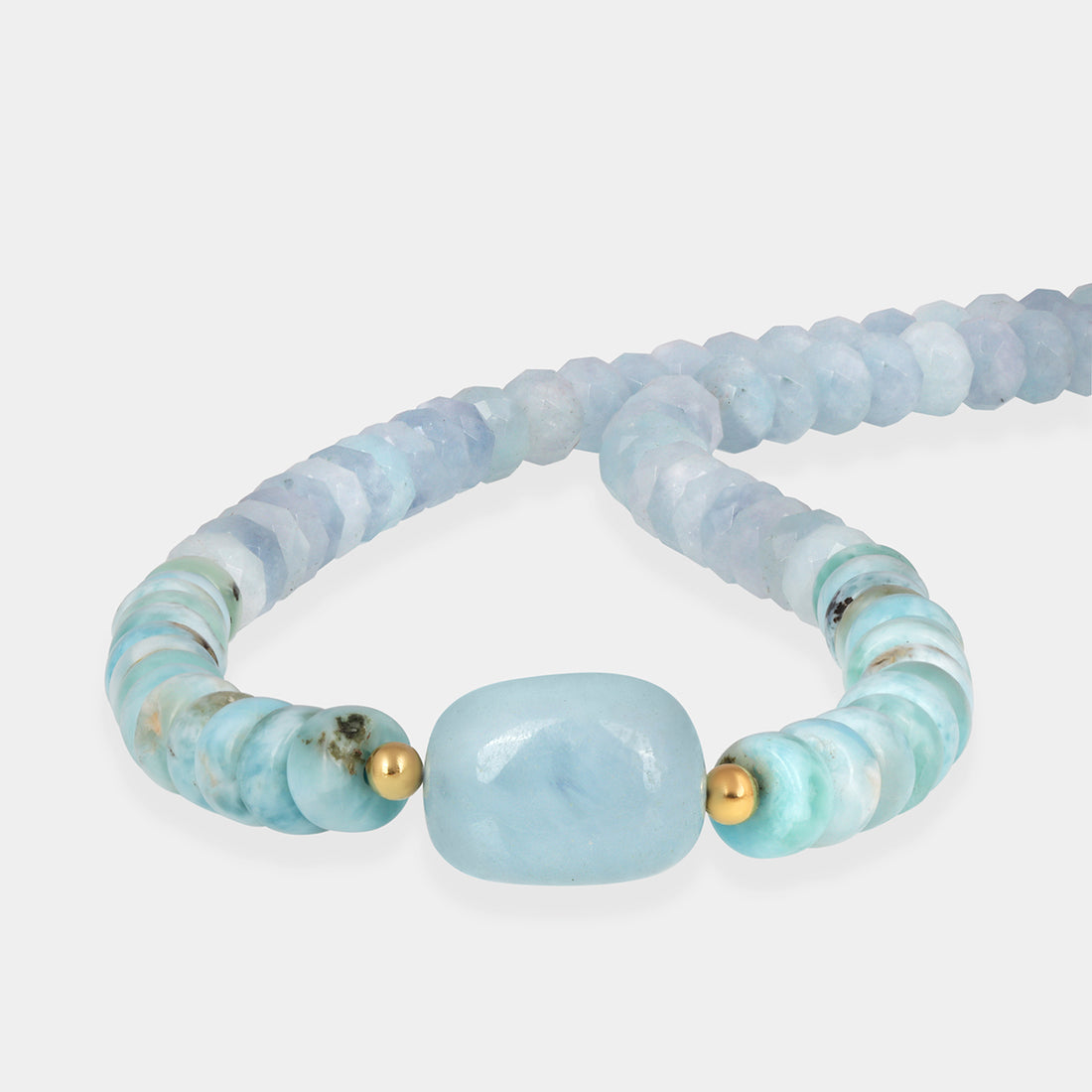 Aquamarine and Larimar Beads Silver Necklace