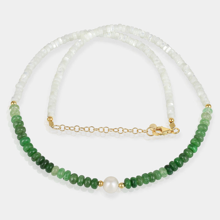 Tsavorite and Pearl Silver Necklace