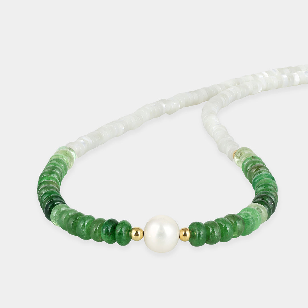 Tsavorite and Pearl Silver Necklace