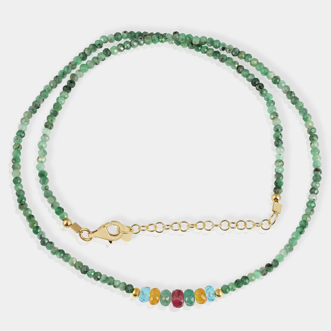 Emerald and Multi Gemstone Silver Necklace