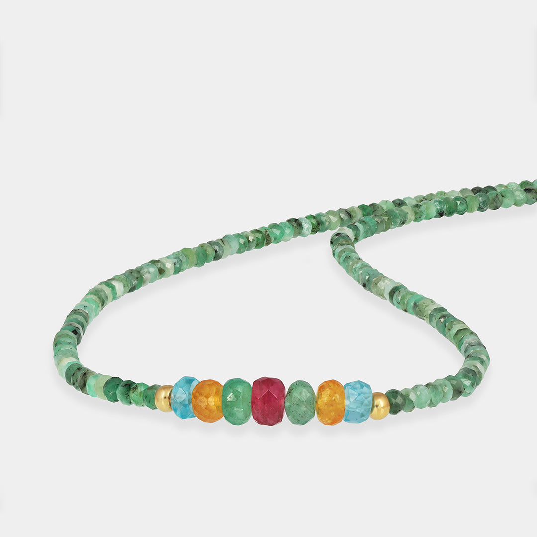 Emerald and Multi Gemstone Silver Necklace