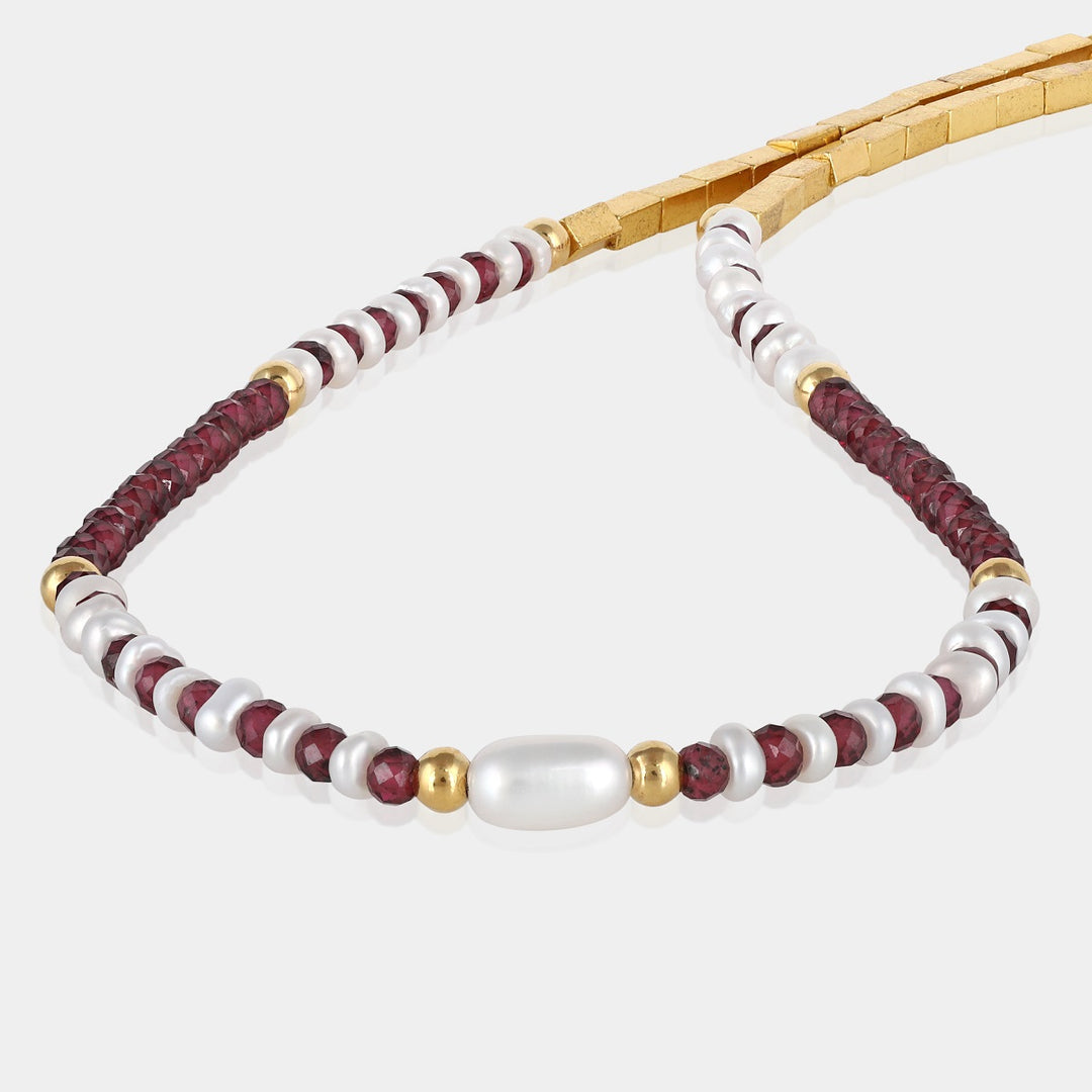 Garnet, Pearl and Hematite Silver Necklace