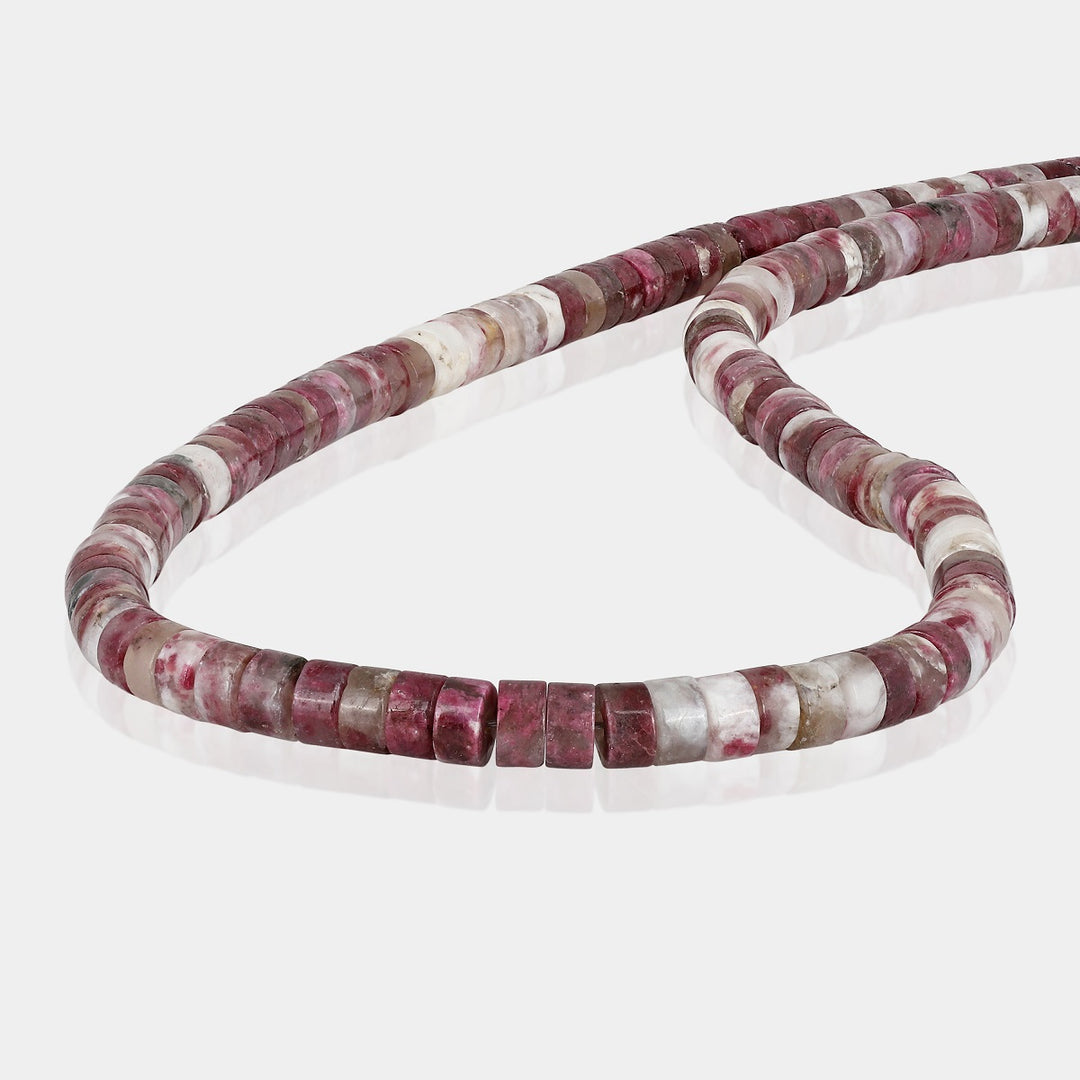 Ruby Heishi Beads Unisex Silver Necklace