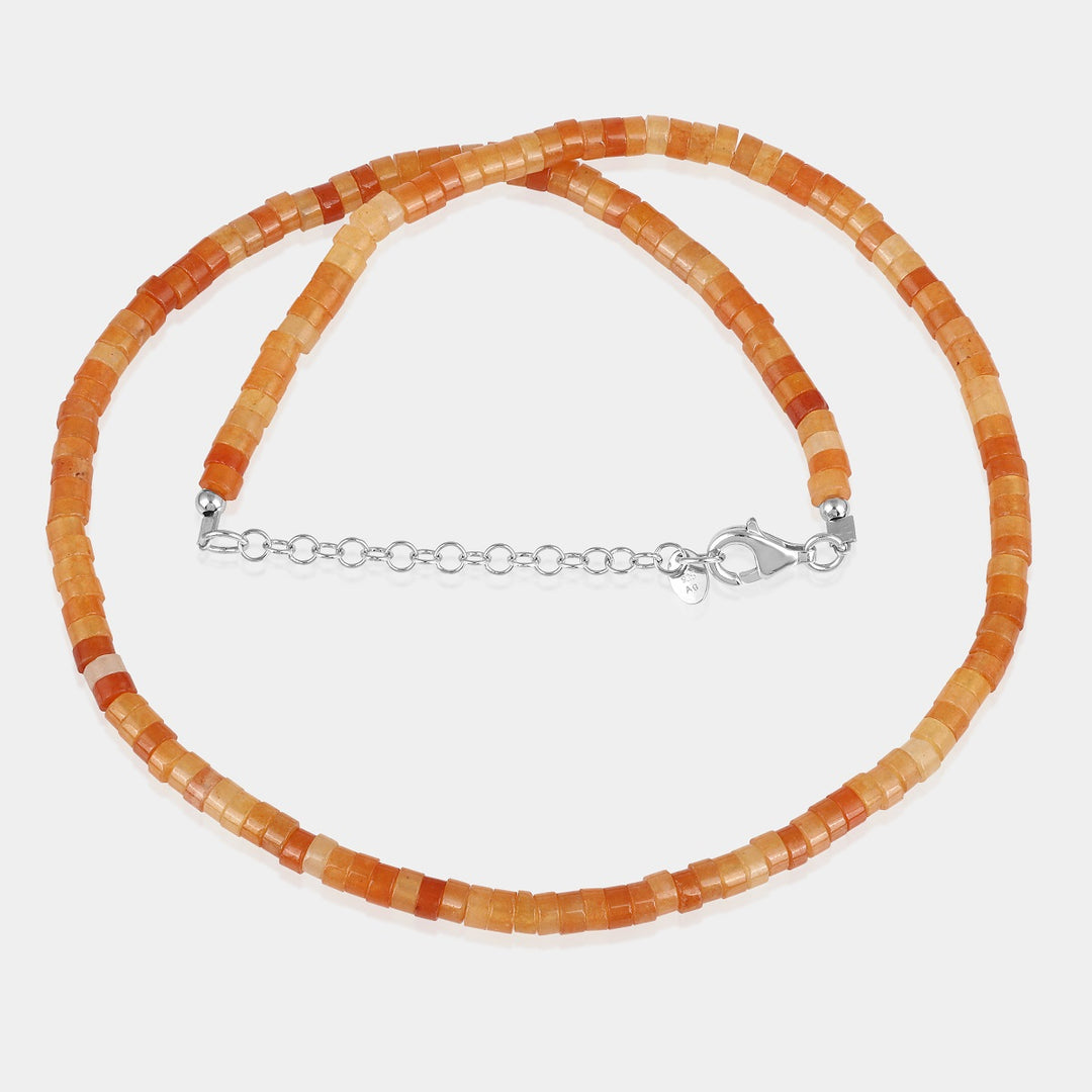 Carnelian Heishi Beads Unisex Silver Necklace