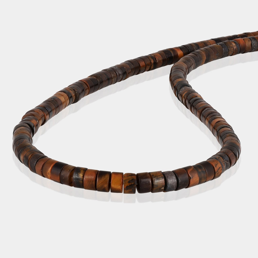 Tiger's Eye Heishi Beads Unisex Silver Necklace