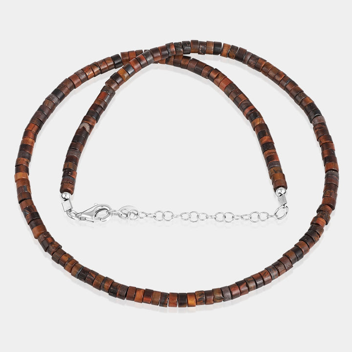 Tiger's Eye Heishi Beads Unisex Silver Necklace