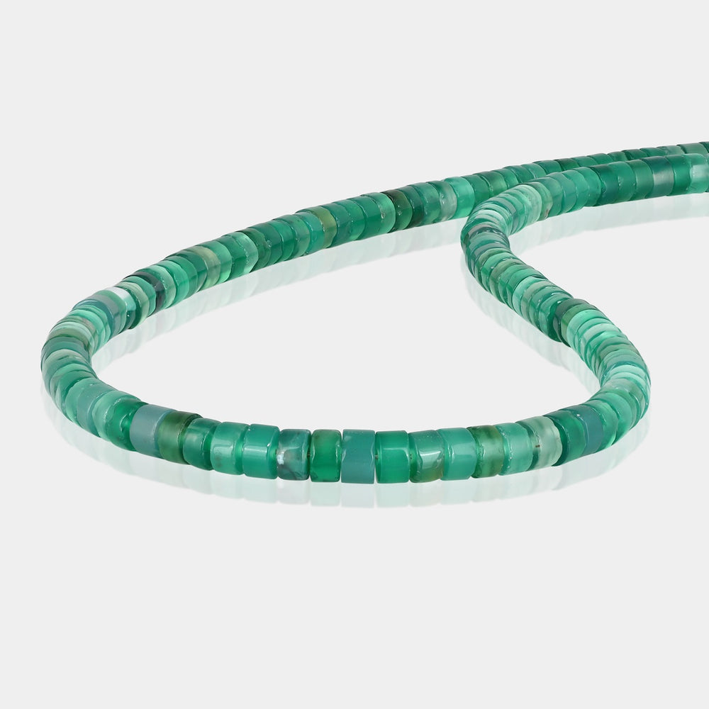 Green Onyx Heishi Beads Unisex Silver Necklace