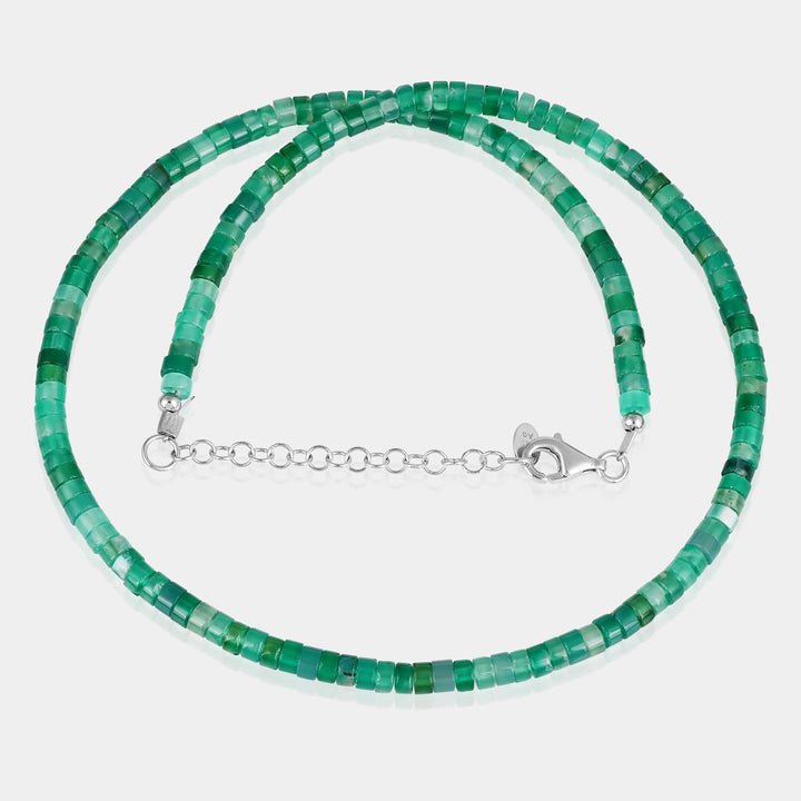 Green Onyx Heishi Beads Unisex Silver Necklace