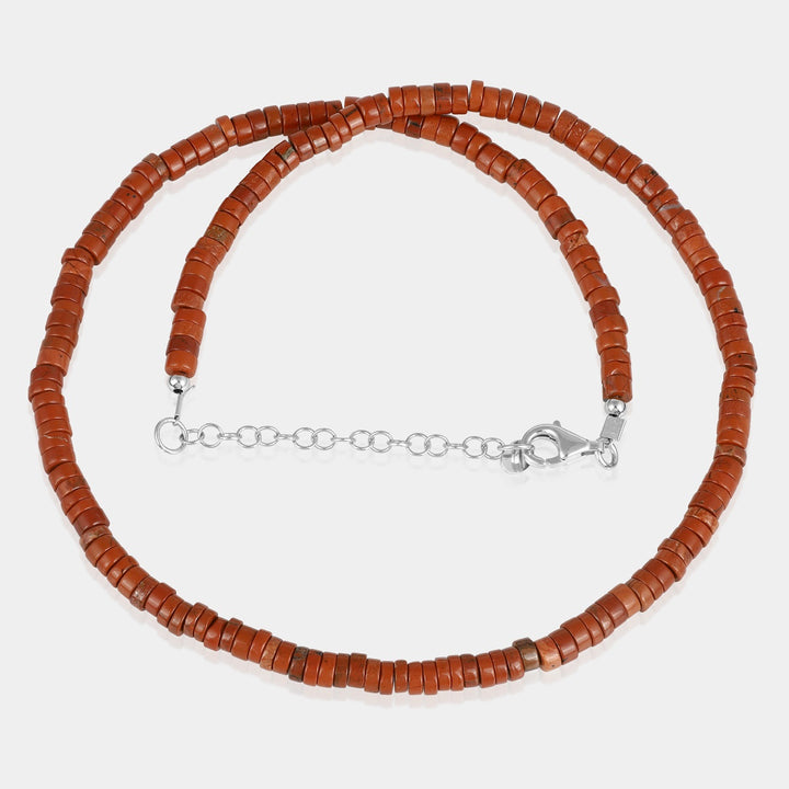 Red Jasper Heishi Beads Unisex Silver Necklace