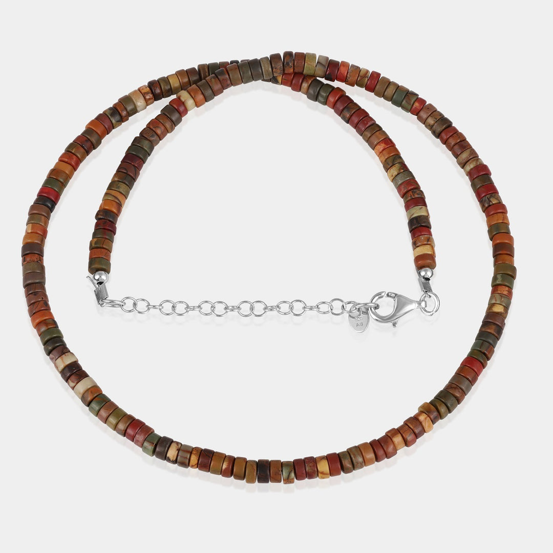 Red Creek Jasper Heishi Beads Unisex Silver Necklace