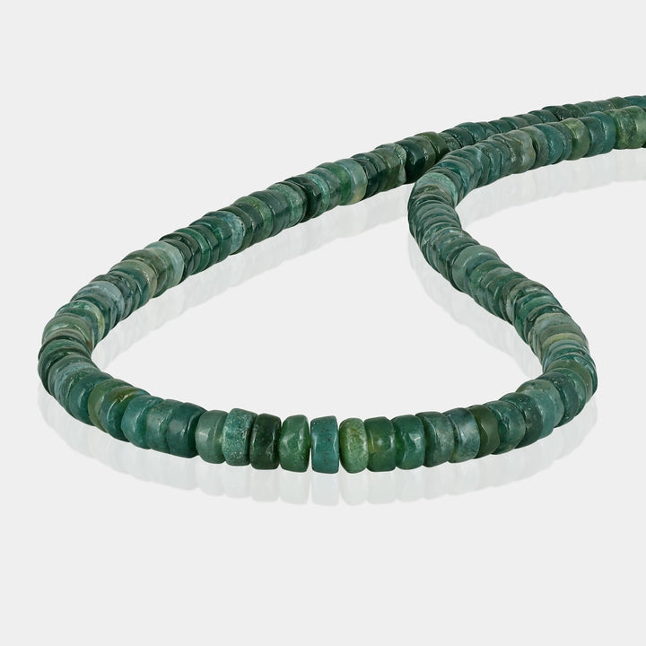 Moss Agate Heishi Beads Unisex Silver Necklace