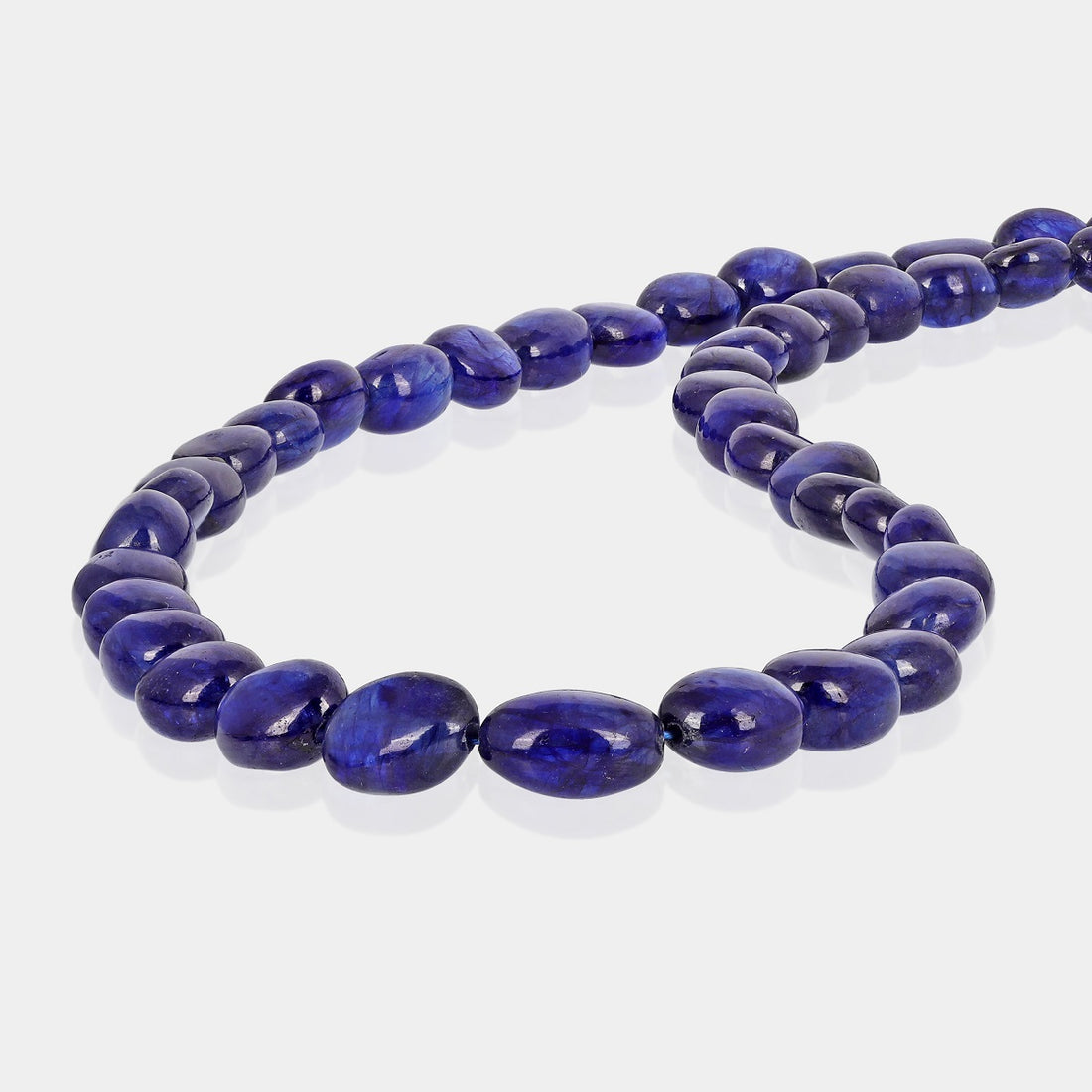 Blue Sapphire Oval Beads Silver Choker Necklace