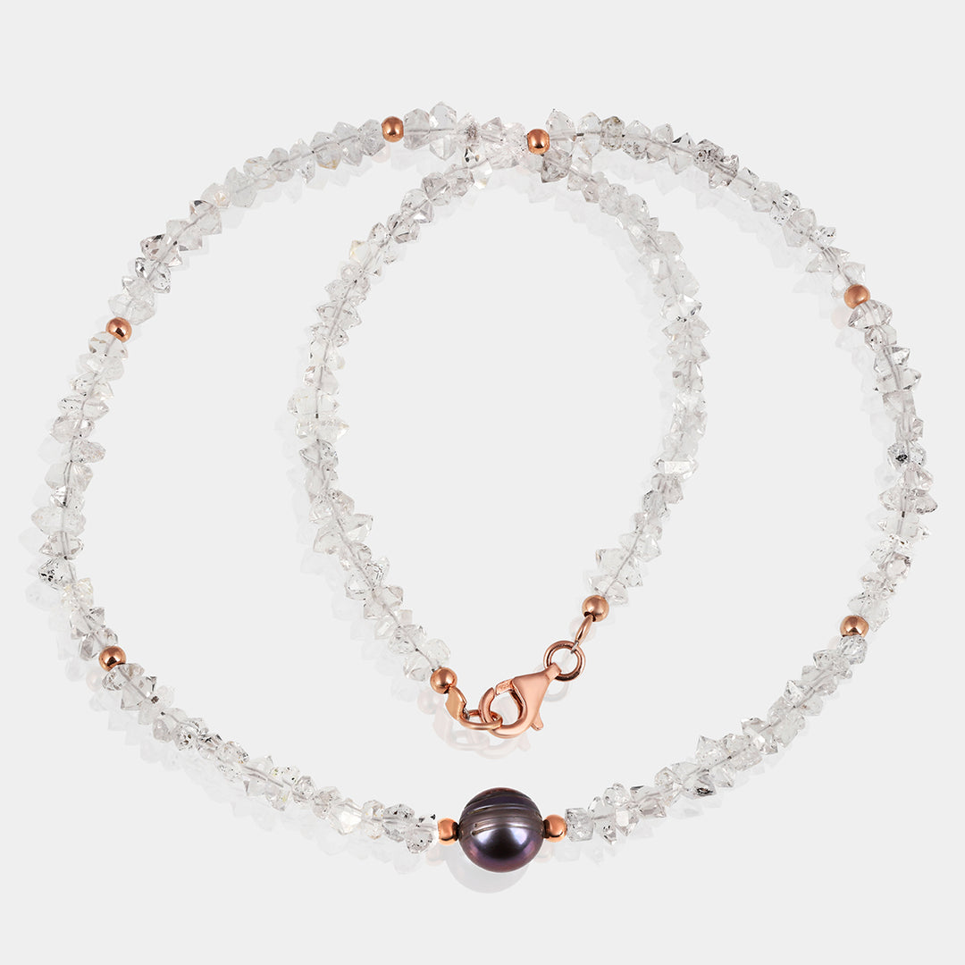 Herkimer Diamond and Pearl Choker Necklace