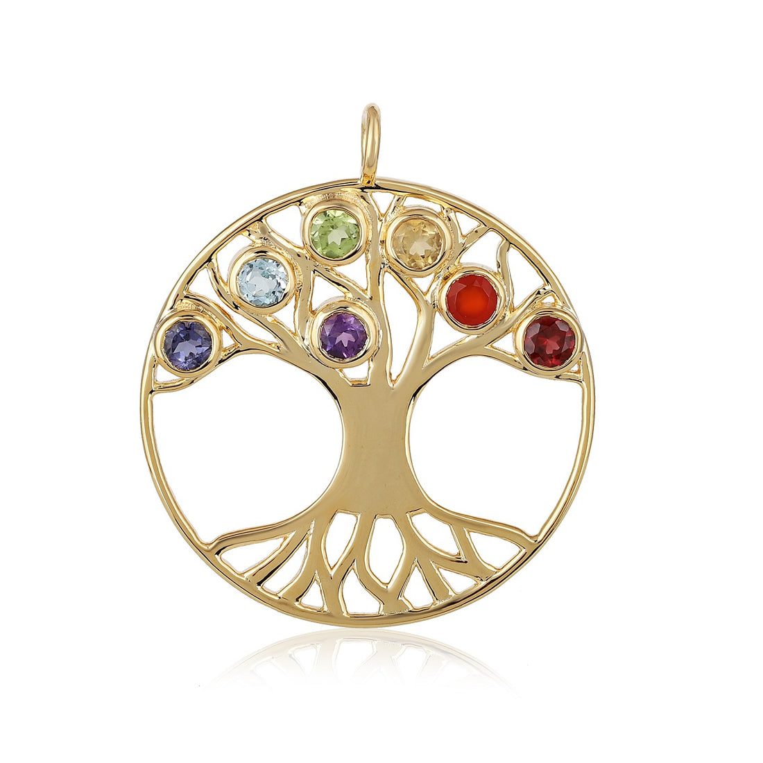 7 Chakra Gemstone Tree of Life Silver Pendant