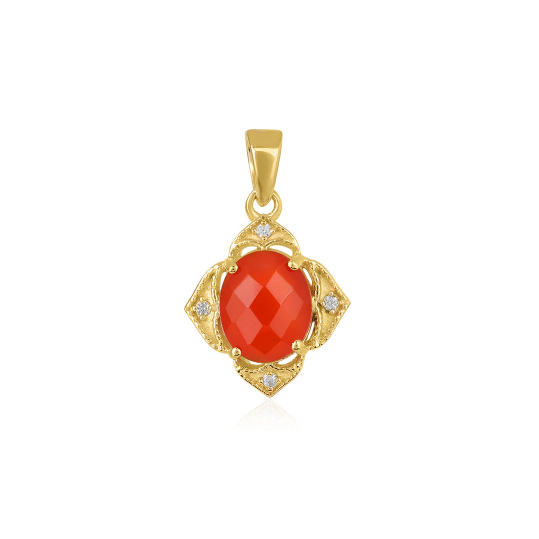 Red Onyx and Zircon Silver Pendant