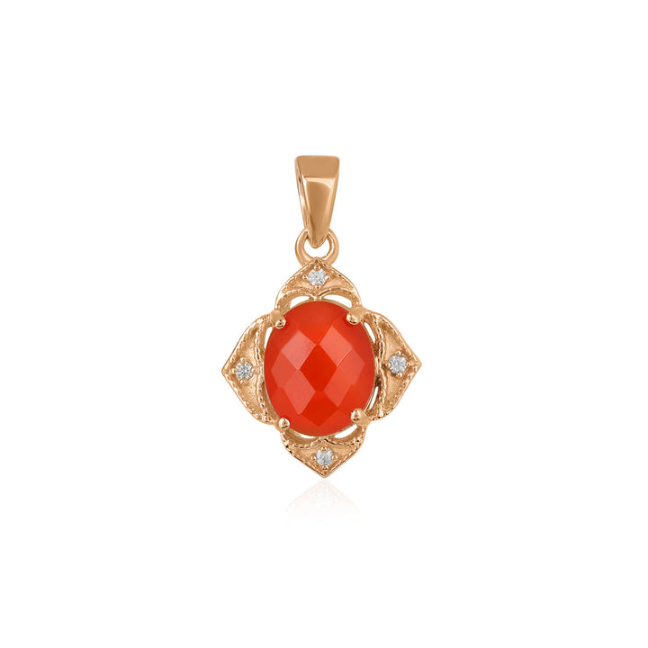 Red Onyx and Zircon Silver Pendant