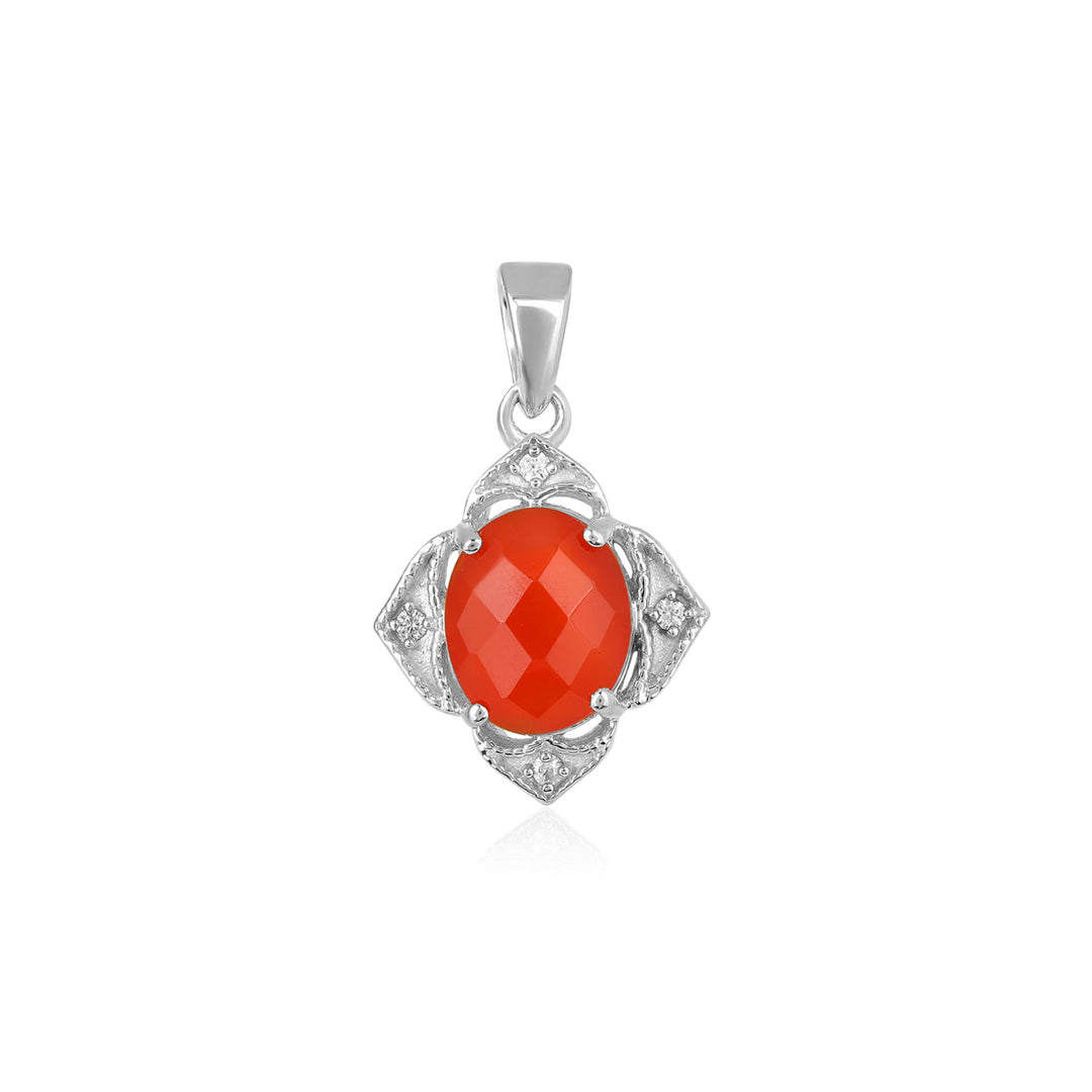 Red Onyx and Zircon Silver Pendant