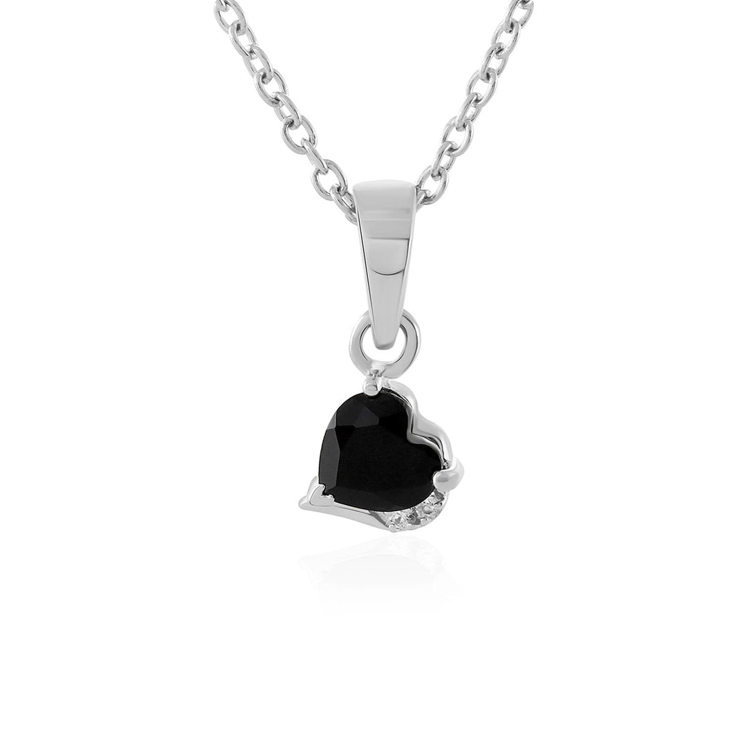 Black Onyx and Zircon Silver Heart Pendant