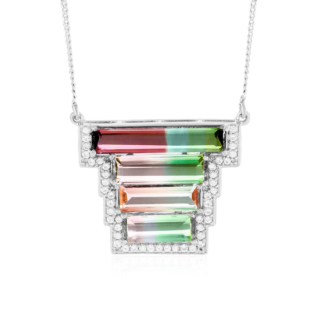 Watermelon Tourmaline and Zircon Silver Pendant