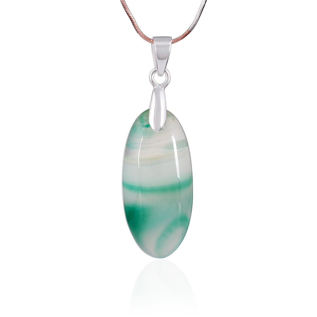 Green Onyx Oval Cabochon Silver Pendant