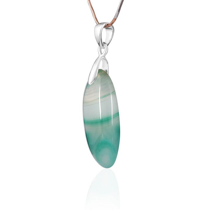 Green Onyx Oval Cabochon Silver Pendant