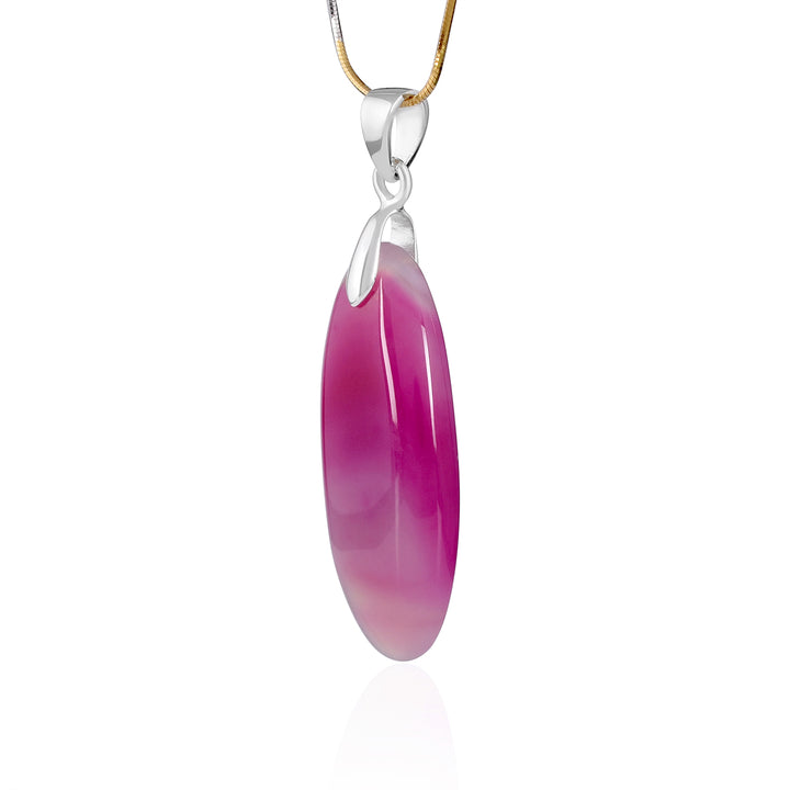 Pink Onyx Oval Cabochon Silver Pendant