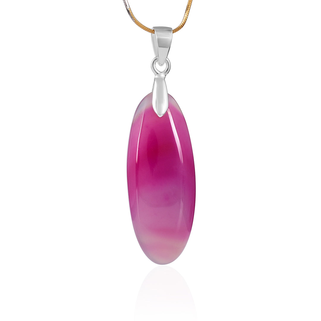 Pink Onyx Oval Cabochon Silver Pendant