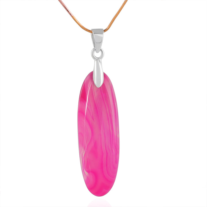 Pink Onyx Oval Cabochon Silver Pendant