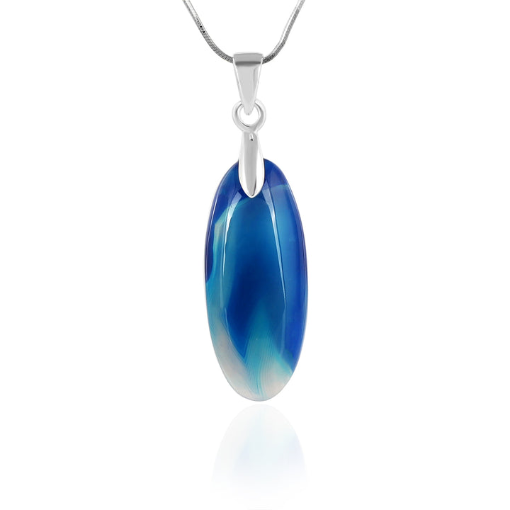 Blue Onyx Oval Cabochon Silver Pendant