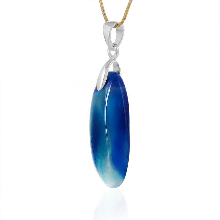 Blue Onyx Oval Cabochon Silver Pendant