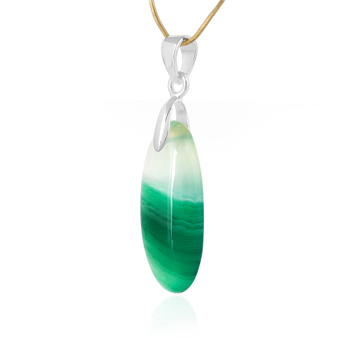 Green Onyx Oval Cabochon Silver Pendant