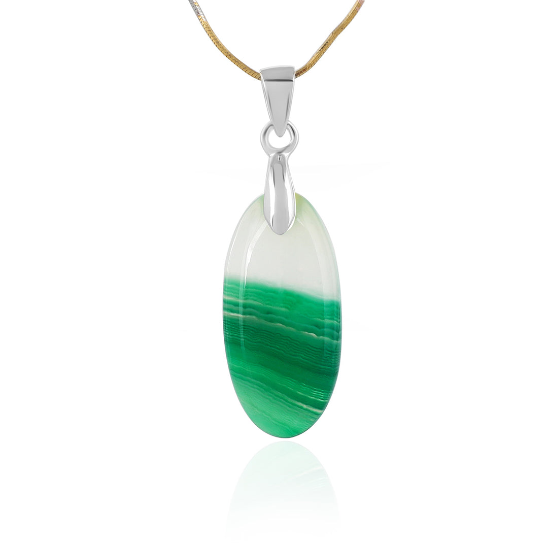 Green Onyx Oval Cabochon Silver Pendant