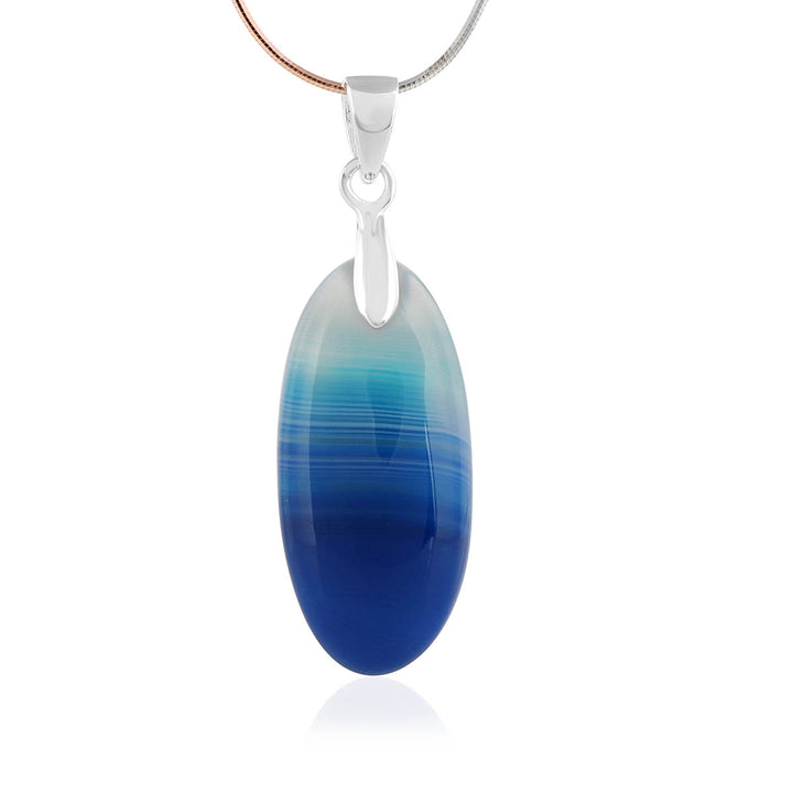 Blue Onyx Oval Cabochon Silver Pendant