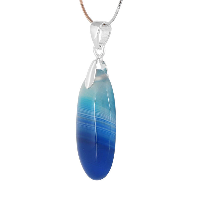 Blue Onyx Oval Cabochon Silver Pendant