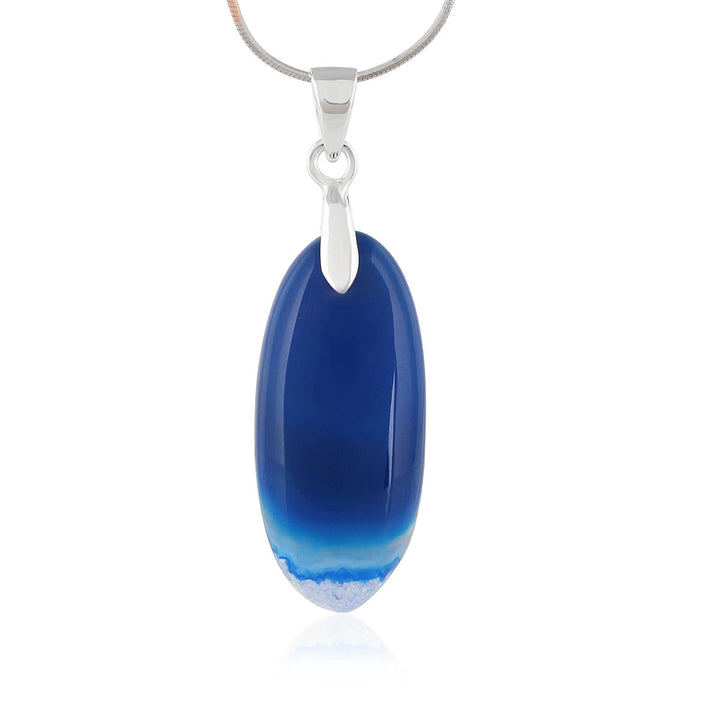 Blue Onyx Oval Cabochon Silver Pendant