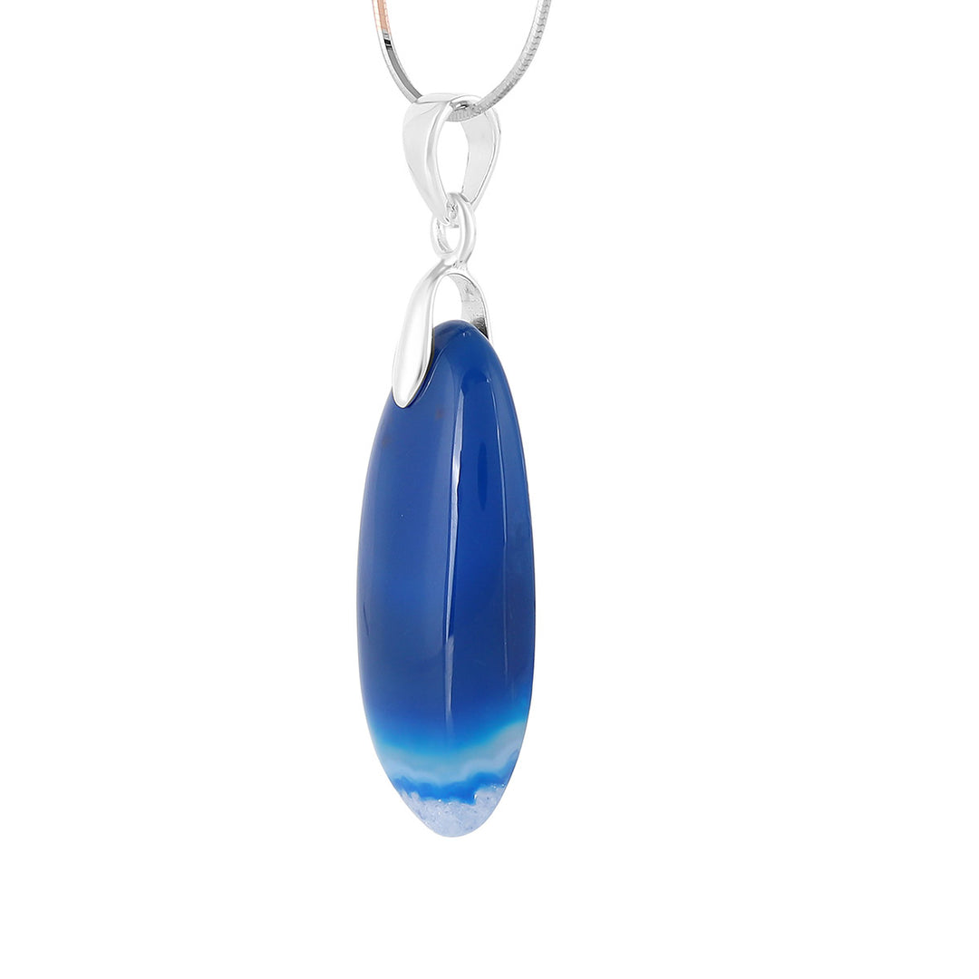 Blue Onyx Oval Cabochon Silver Pendant