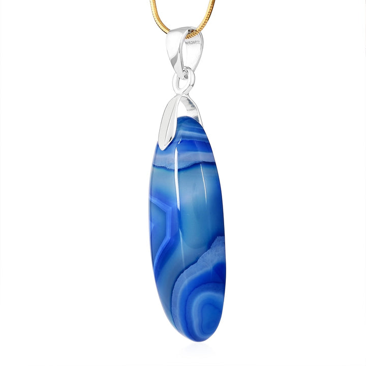 Blue Onyx Oval Cabochon Silver Pendant